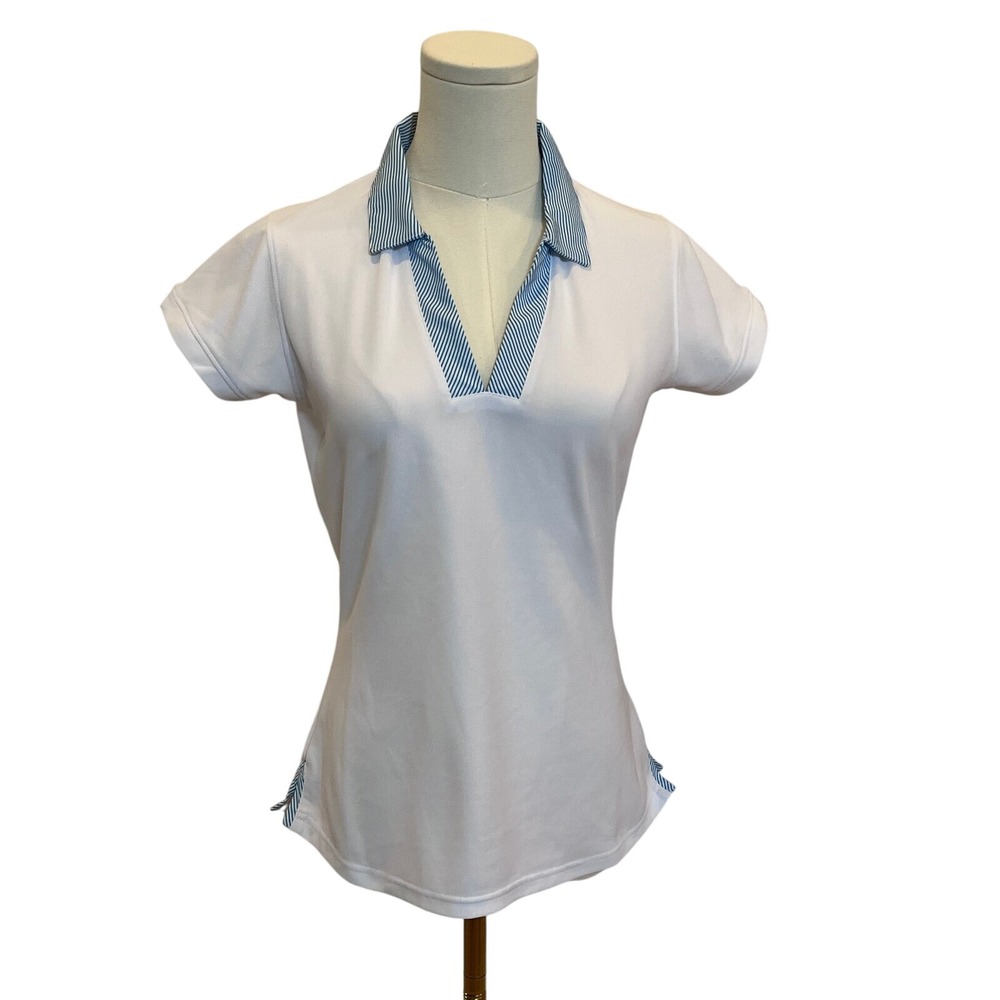 Pebble Beach Tailored Golf Shirt Striped Trim Athletic White Short Sleeve Size S